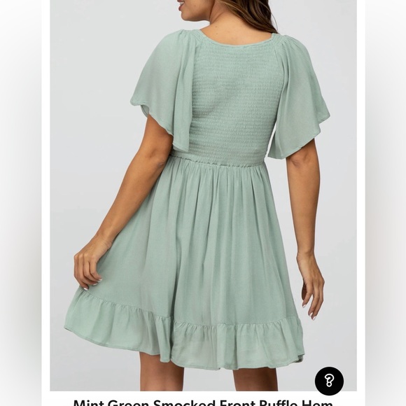 PinkBlush Maternity Mint Green Smocked Front Ruffle Hem Dress NWOT - Picture 2 of 5